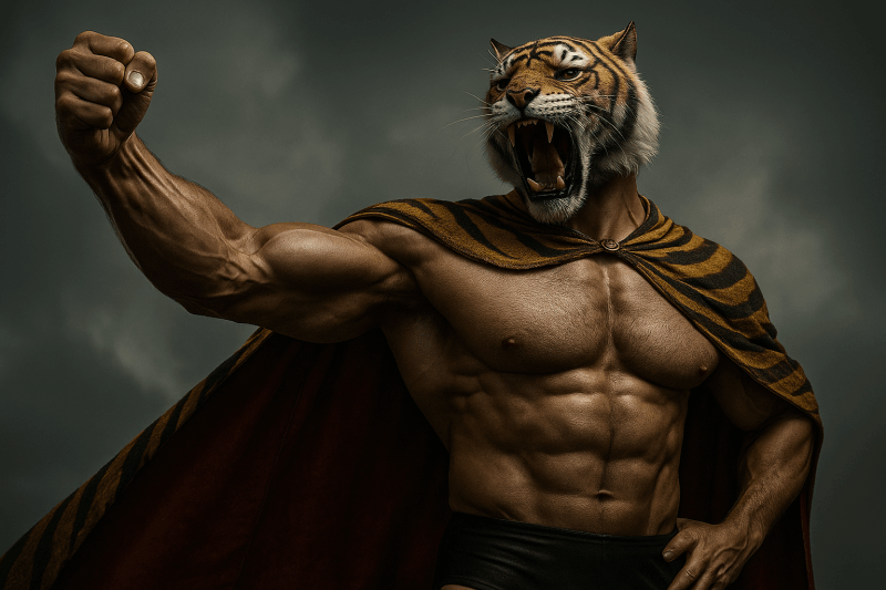 tiger mask, sora, ai, cartoon, realism